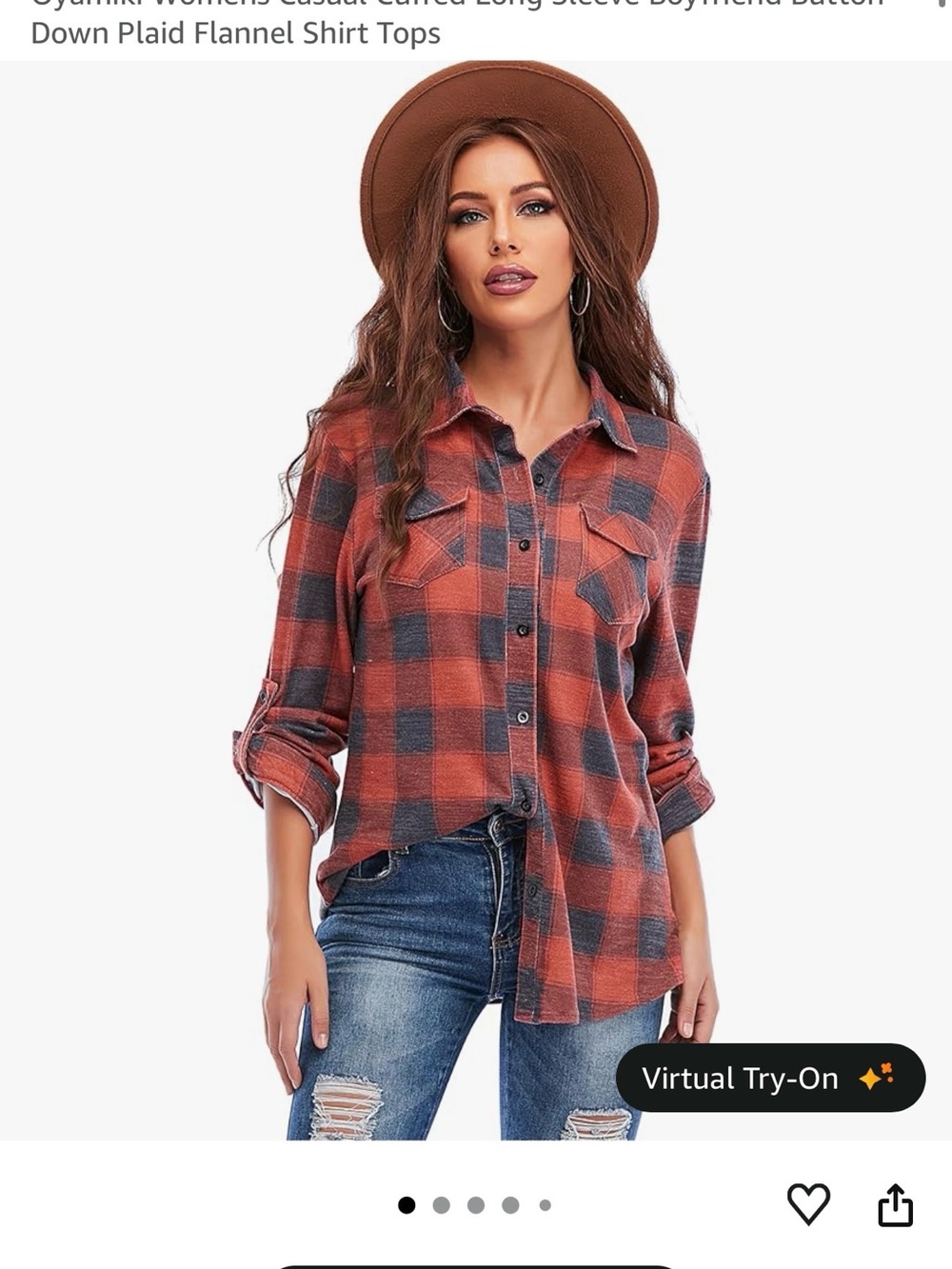 Women’s Plaid Button-Down Shirt - Rust/Charcoal